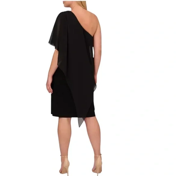 Adrianna Papell Jersey Chiffon Overlay One Shoulder Dress - Picture 12 of 12